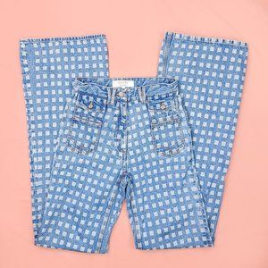 Gerard Darel Light Blue Checked Wide-Leg Jeans RUNS SMALL